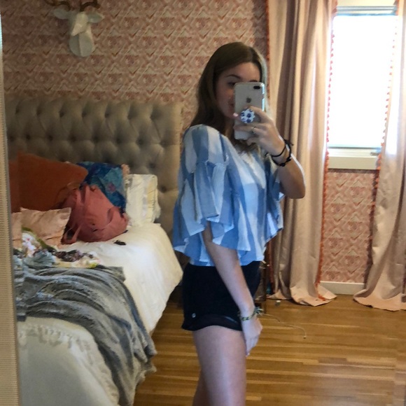 American Eagle white and blue striped blouse - Picture 2 of 4